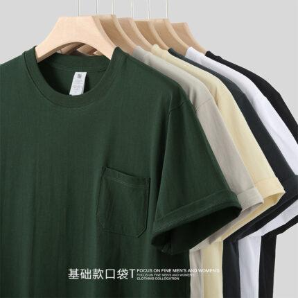 Solid color cotton basic T-shirt with pocket top men's 2025 new summer simple and versatile patch pocket short-sleeved shirt